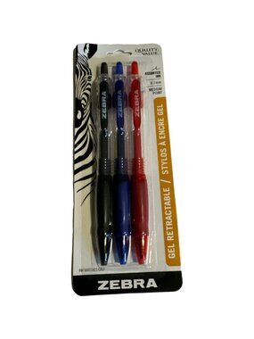 Zebra Gel Retractable Pen 0.7mm Assorted Ink Red Black Blue Set Of 3 new